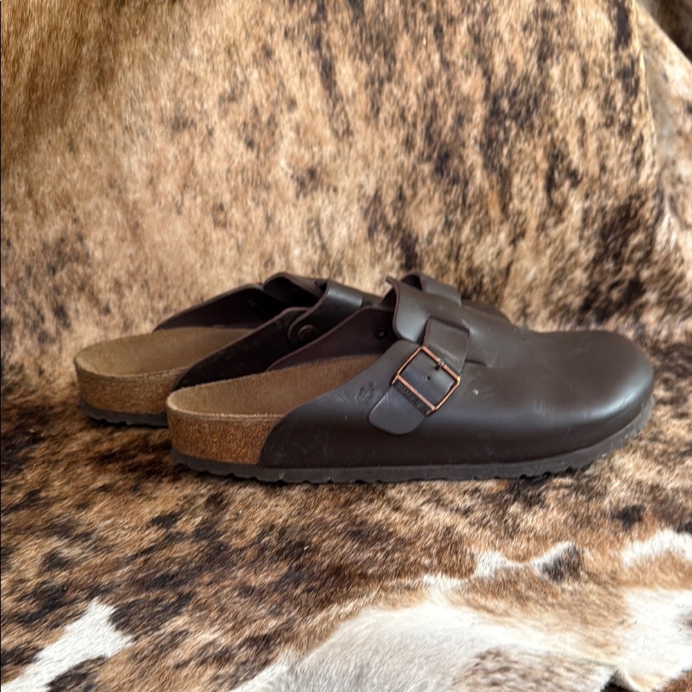 Birkenstock Men's Boston Brown Leather Slip-On Loafers-EUC